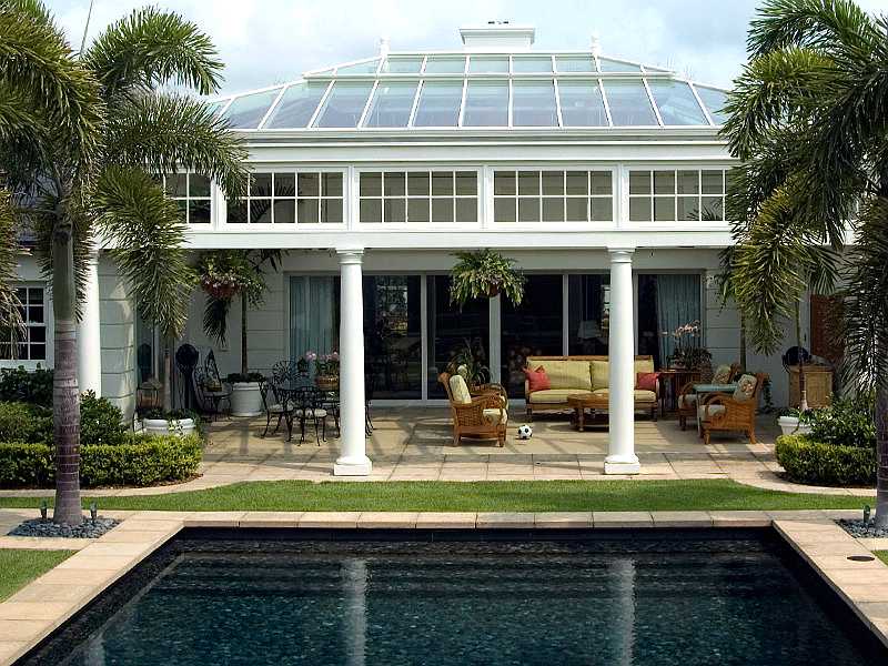 Steel And Glass Garden Greenhouse With Swimming Pool